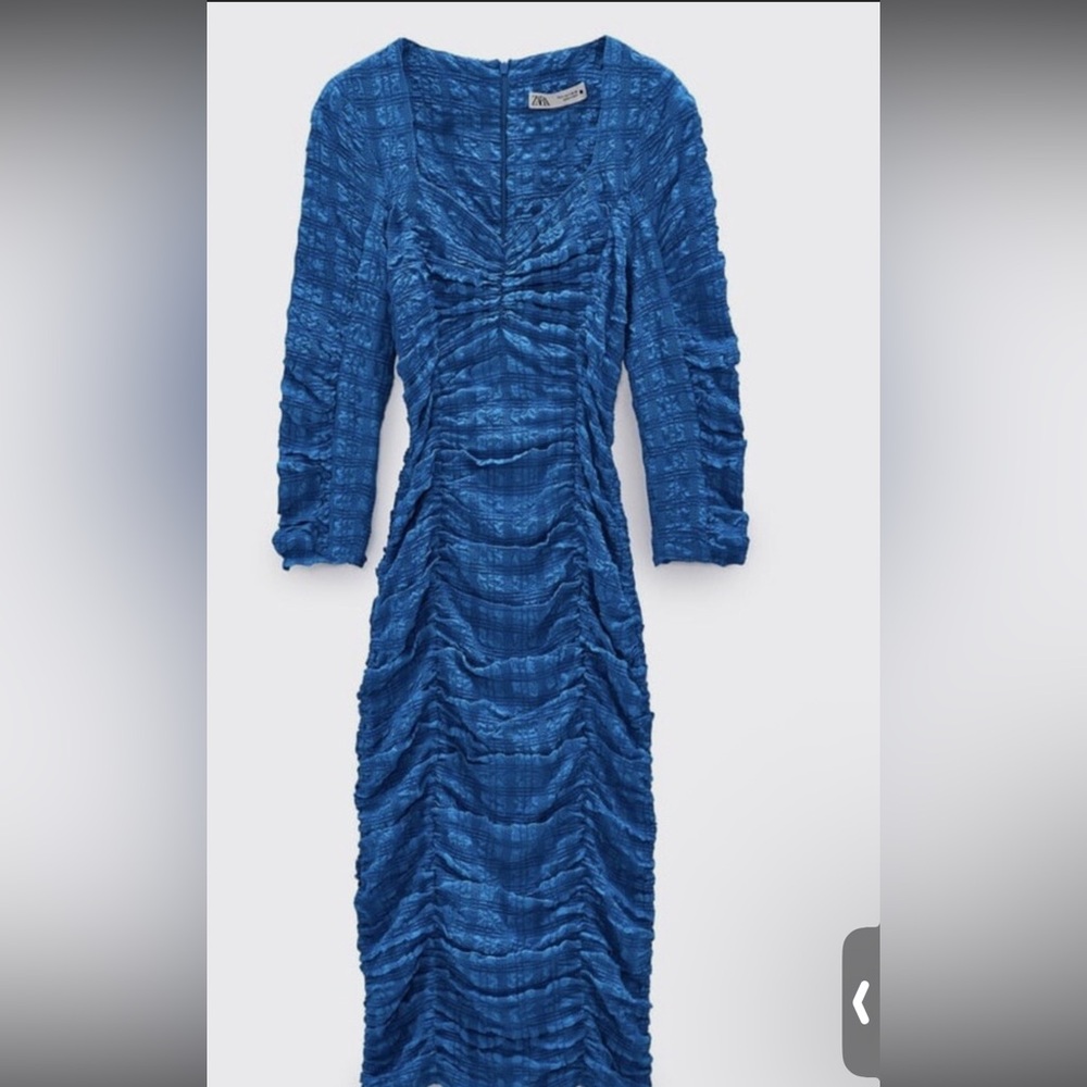 Zara “The Anne” Ruched Mid Blue Dress XL